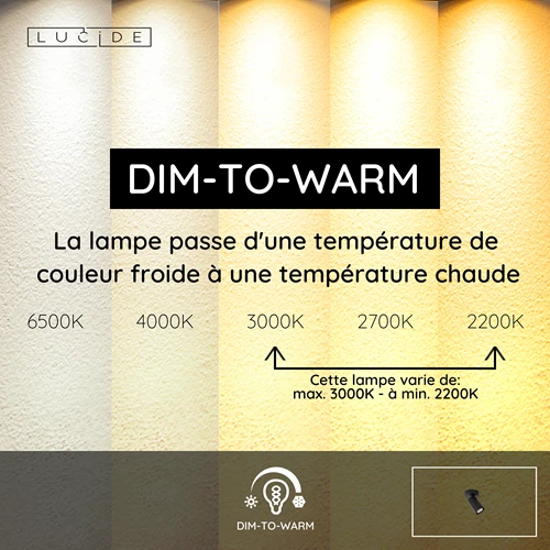 Lucide XYRUS - Spot plafond - Ø 9 cm - LED Dim to warm - GU10 - 1x5W 2200K/3000K - Noir - USP